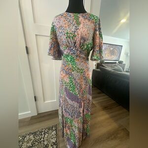 Topshop Floral Patchwork Maxi Dress in Green and Purple Size 2